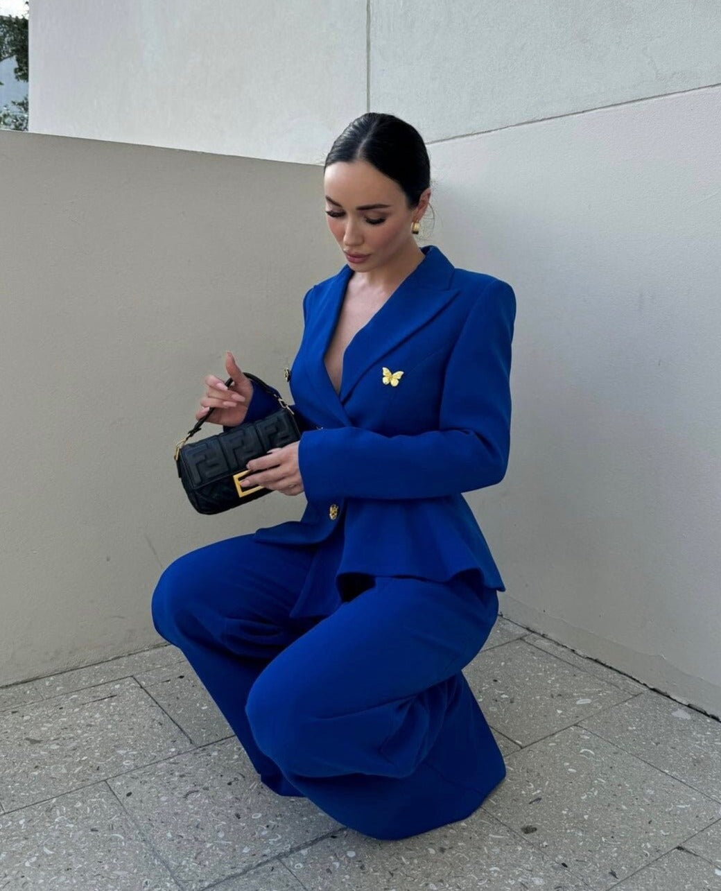 Long Sleeve Butterfly Detail Suit Blue