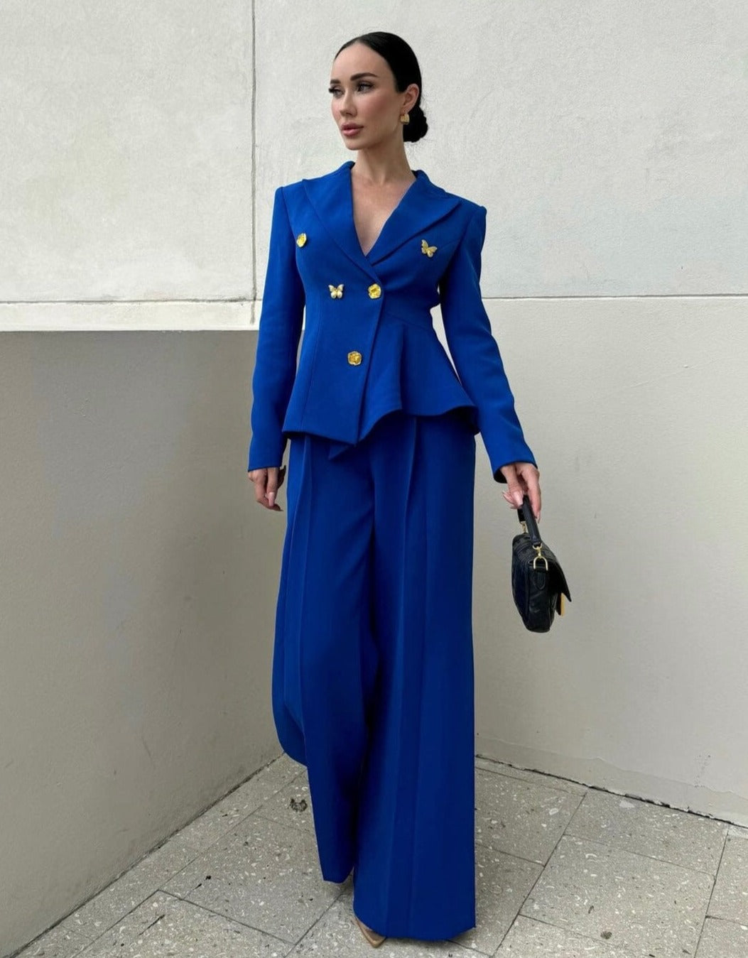 Long Sleeve Butterfly Detail Suit Blue