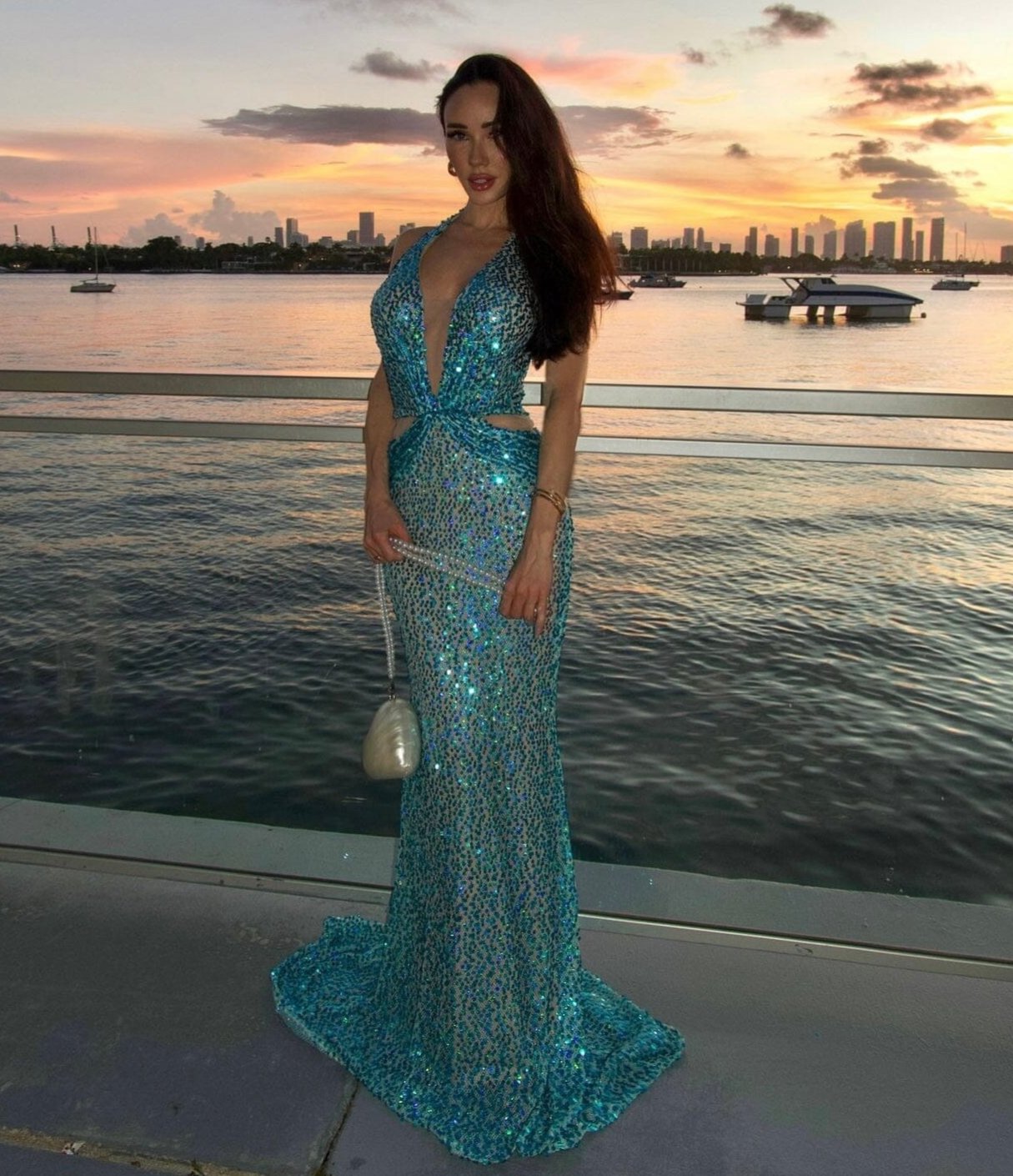 Halter Sequin Maxi Dress Turquoise HV1539
