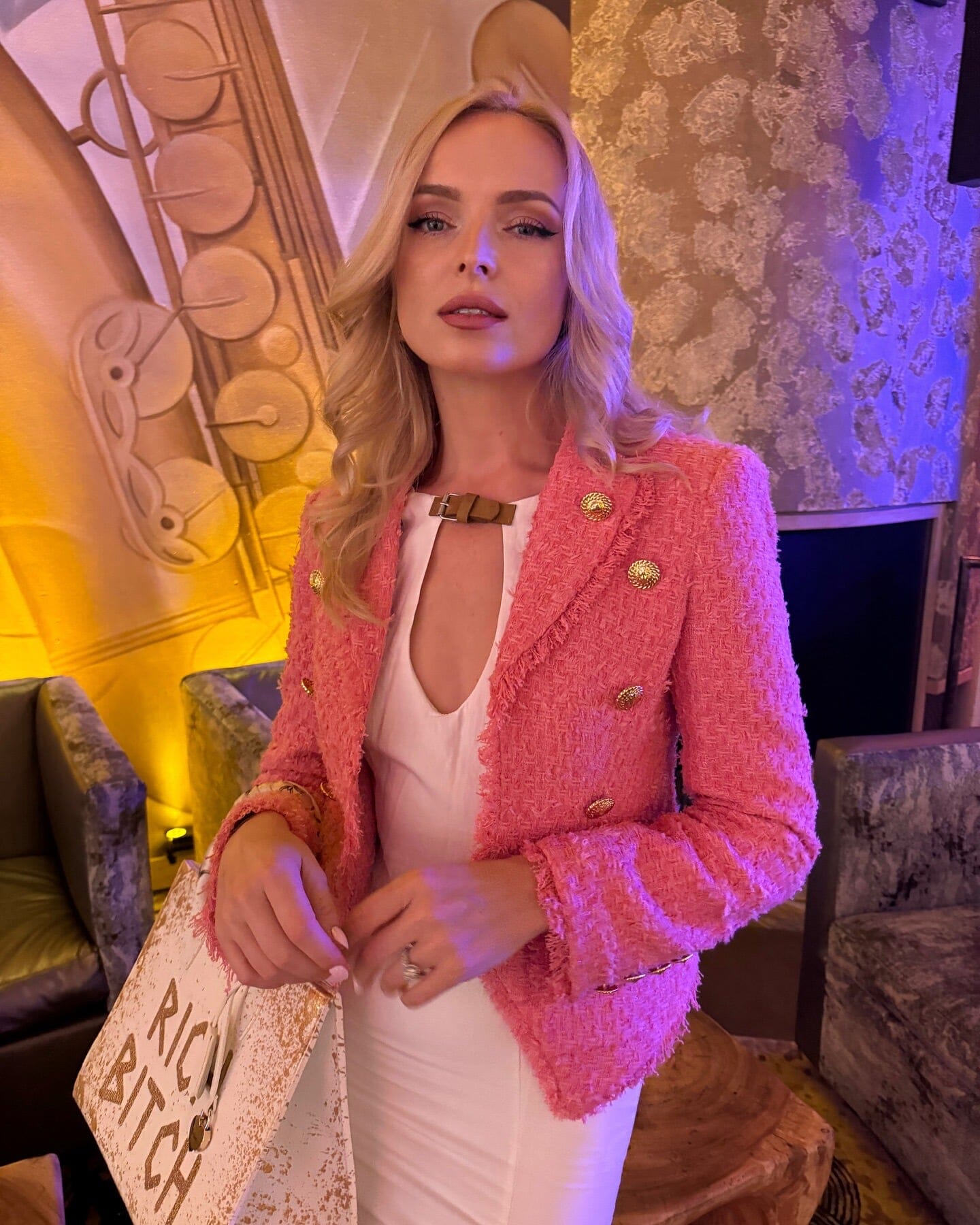 Long Sleeve Frayed Blazer Hot Pink