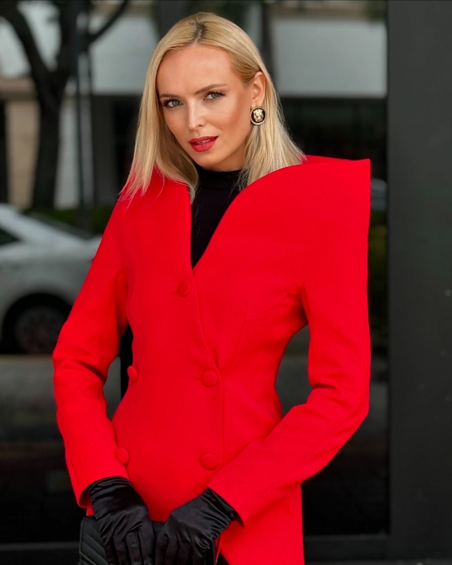 Long Sleeve Midi Coat Dress Red HV1714