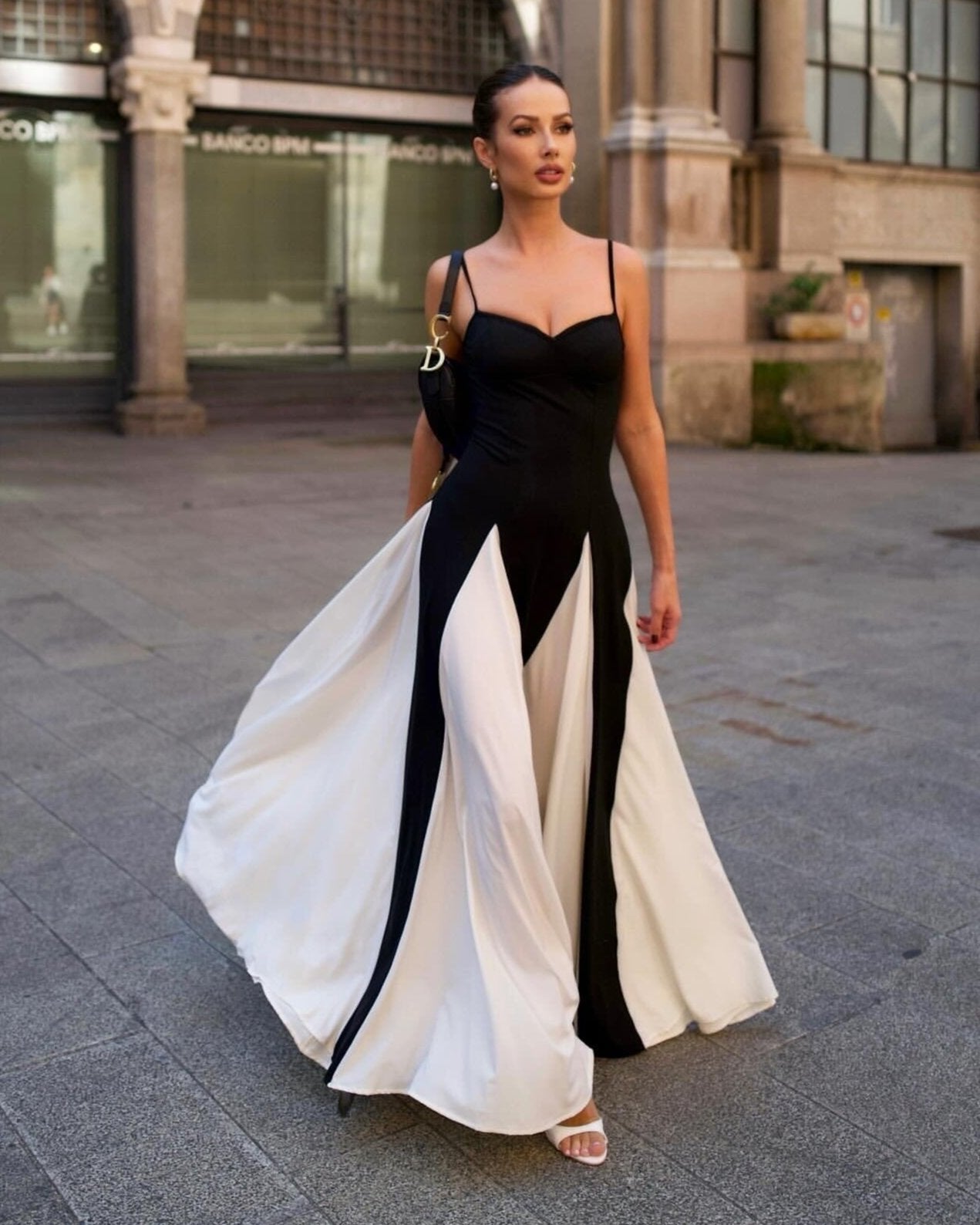 A Line Maxi Dress Black White HV1712