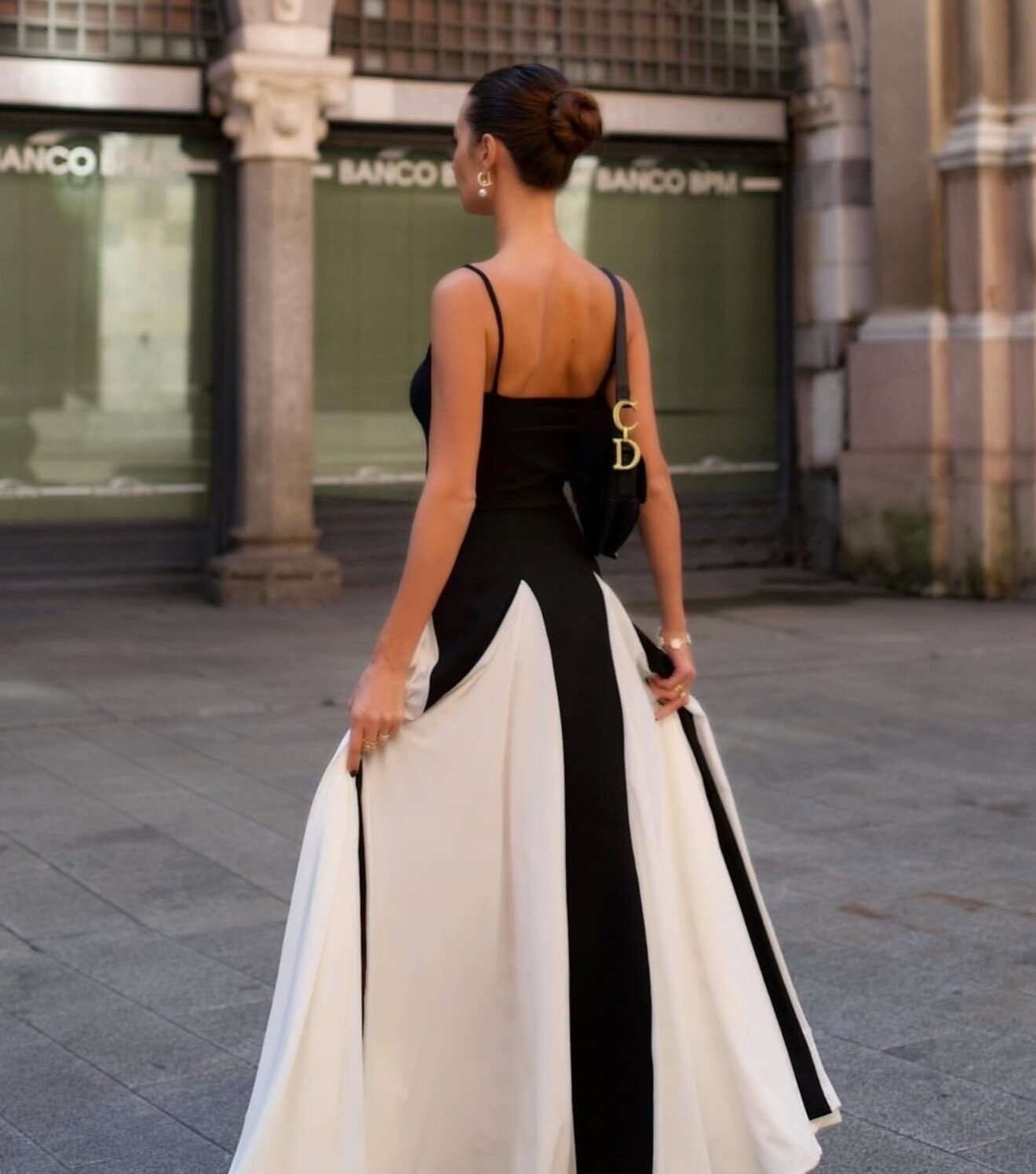 A Line Maxi Dress Black White HV1712