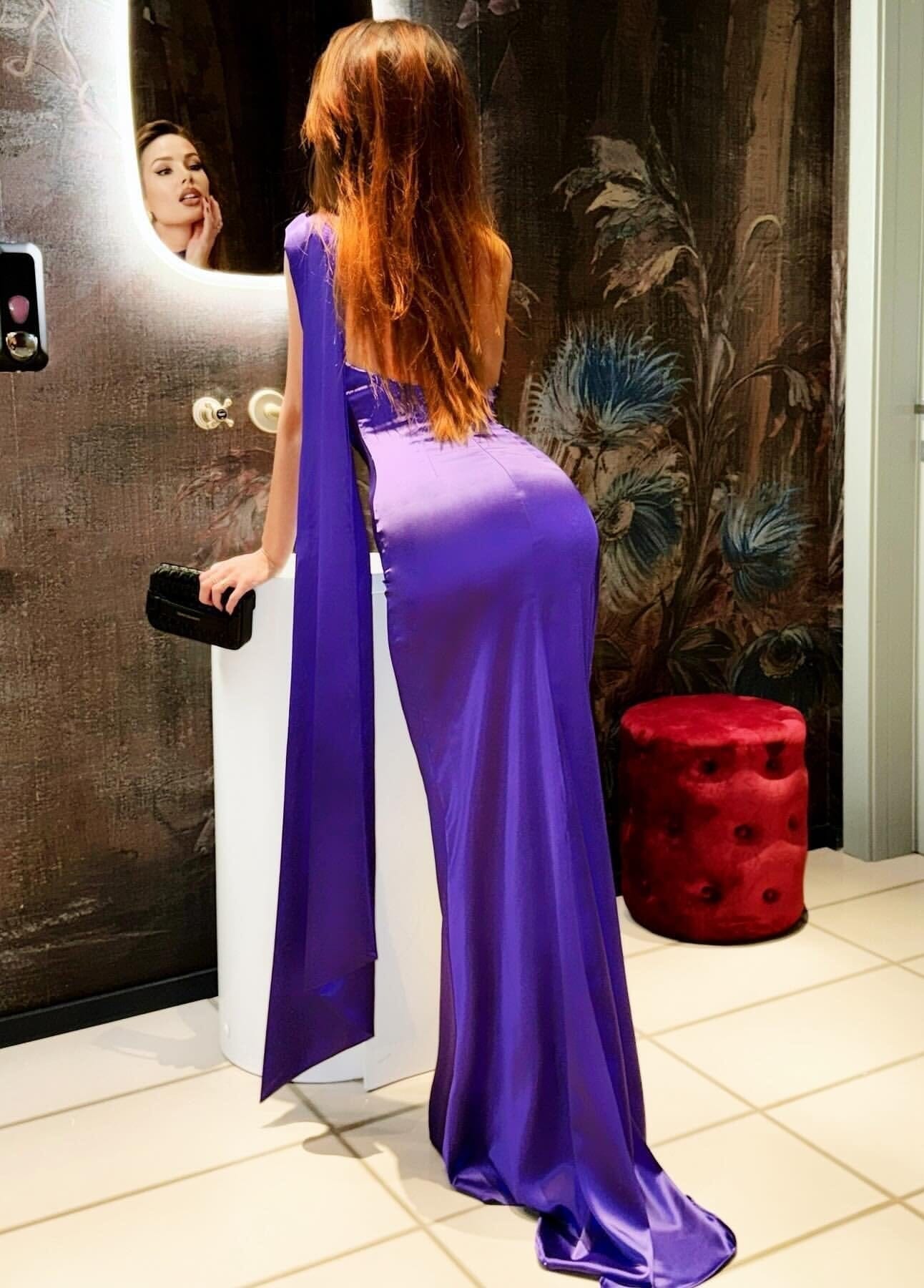 One Shoulder Floral Maxi Dress Purple HV1771
