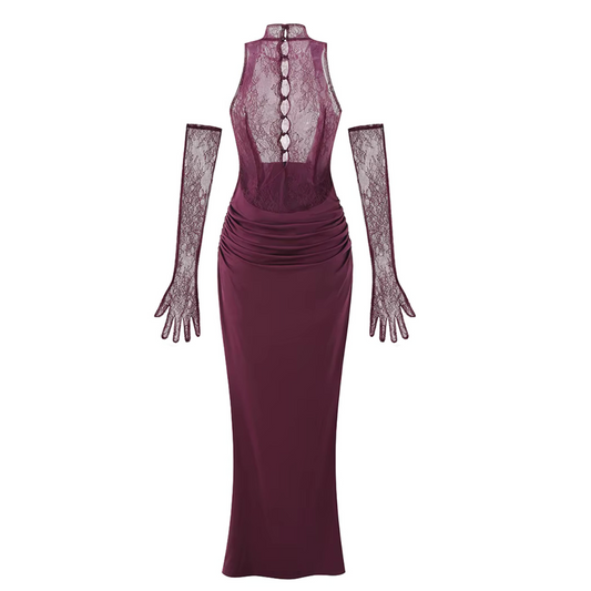Halter Lace Insert Maxi Dress Plum HV1930