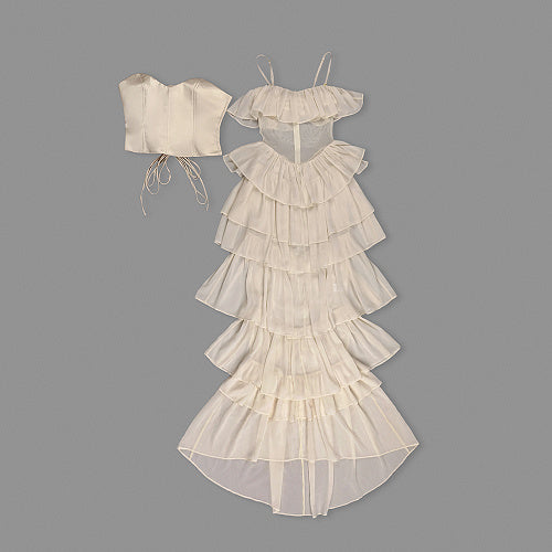 Corset Ruffle Maxi Dress Ivory HV2514