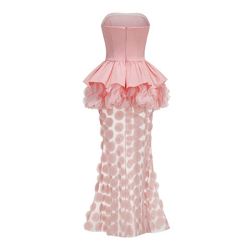 Strapless Floral Peplum Maxi Dress Pink HV3020