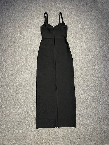 Crystal Embellished Front Maxi Dress Black HV3030