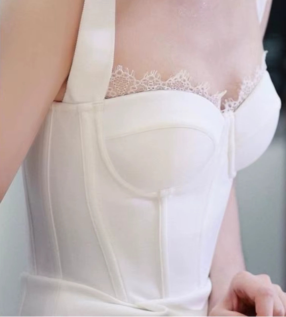 Lace Detail Bustier Midi Dress White