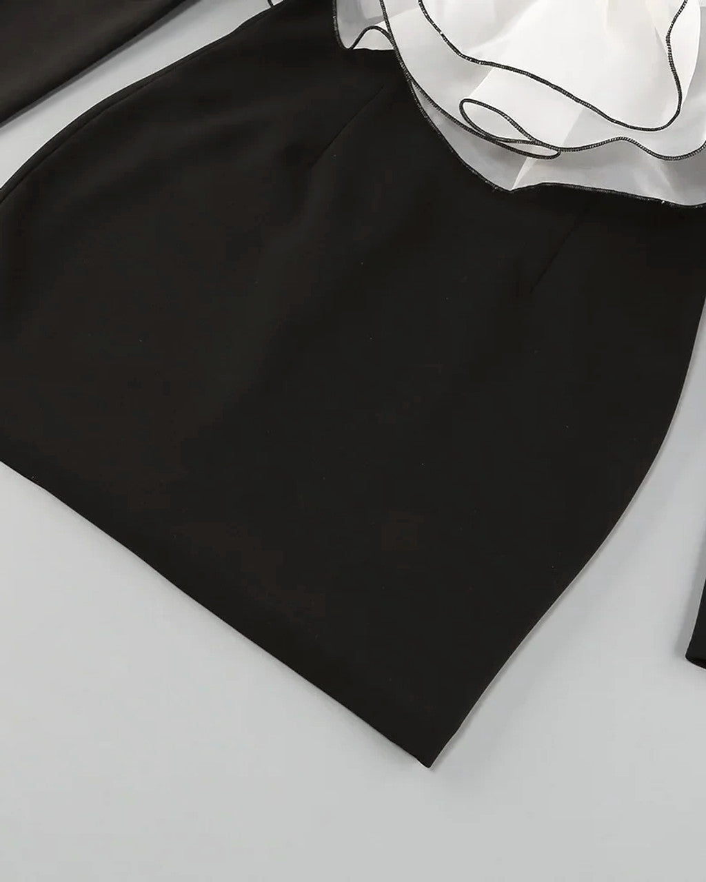 Long Sleeve Bardot Floral Detail Dress Black White