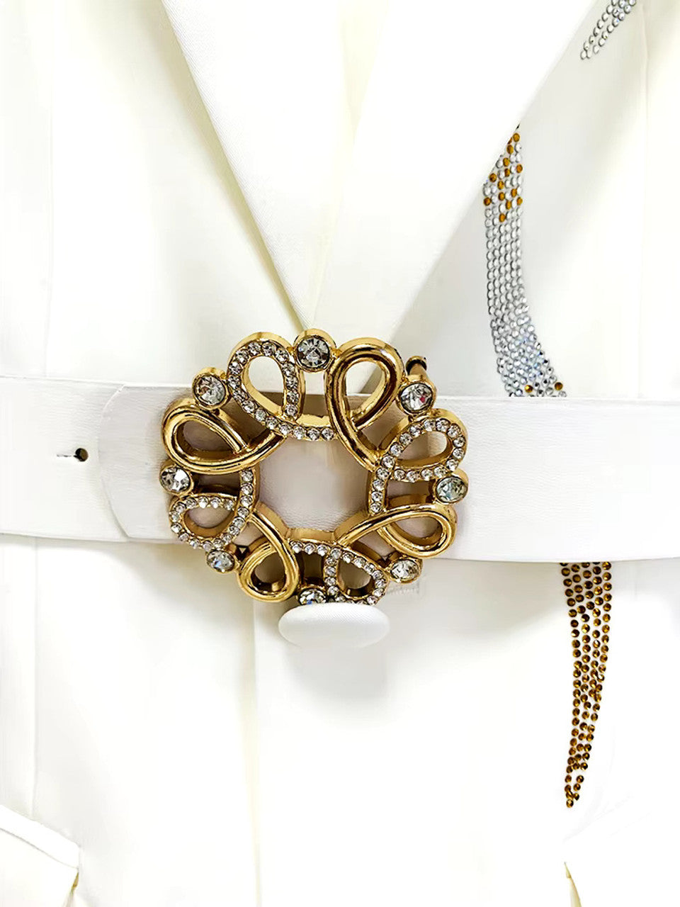 Long Sleeve Belt Crystal Suit