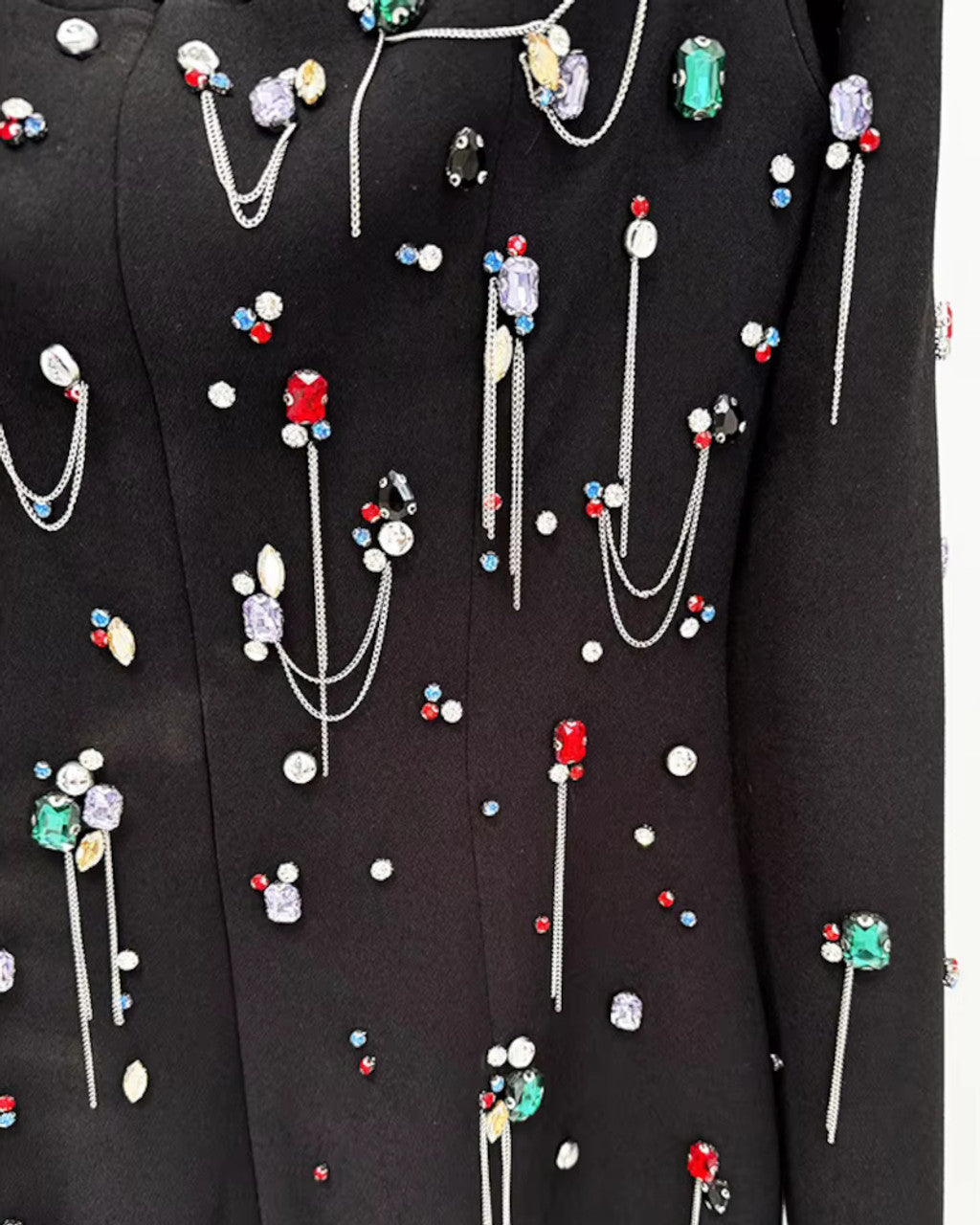 Long Sleeve Crystal Chain Maxi Dress Black