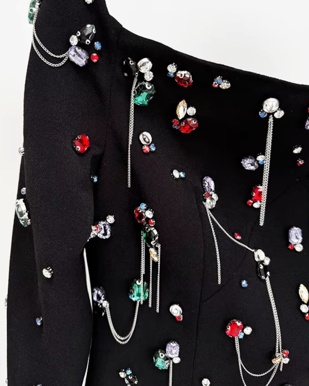 Long Sleeve Crystal Chain Maxi Dress Black