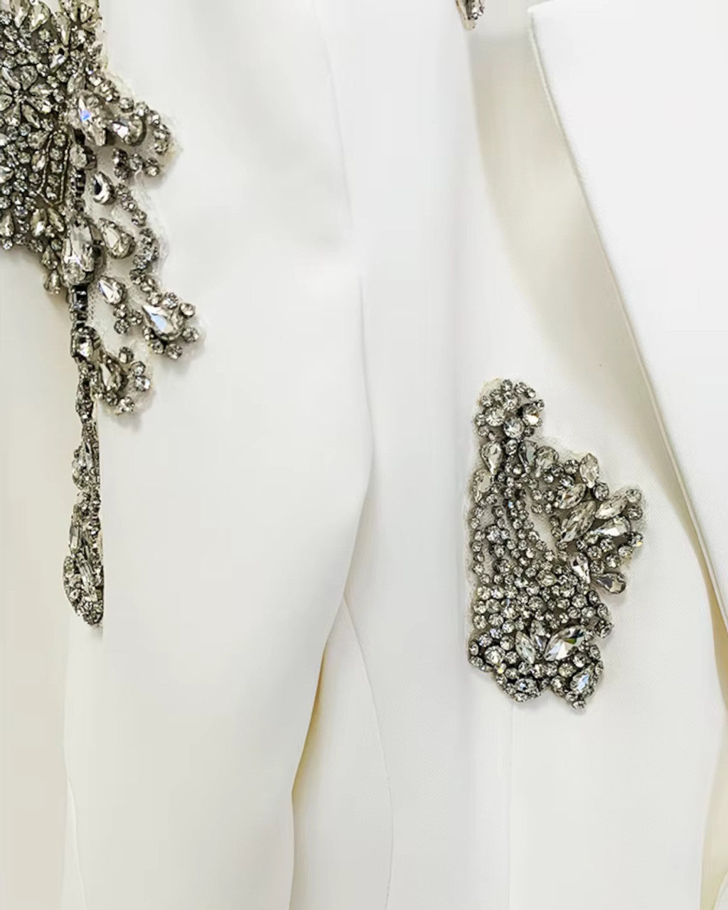 Long Sleeve Crystal Applique Suit White