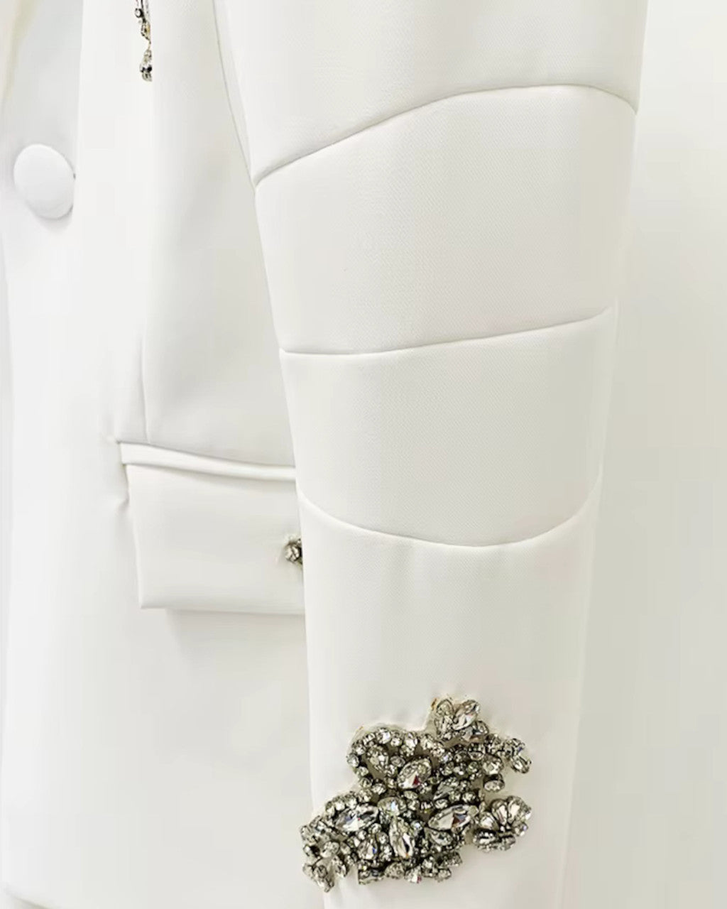 Long Sleeve Crystal Applique Suit White