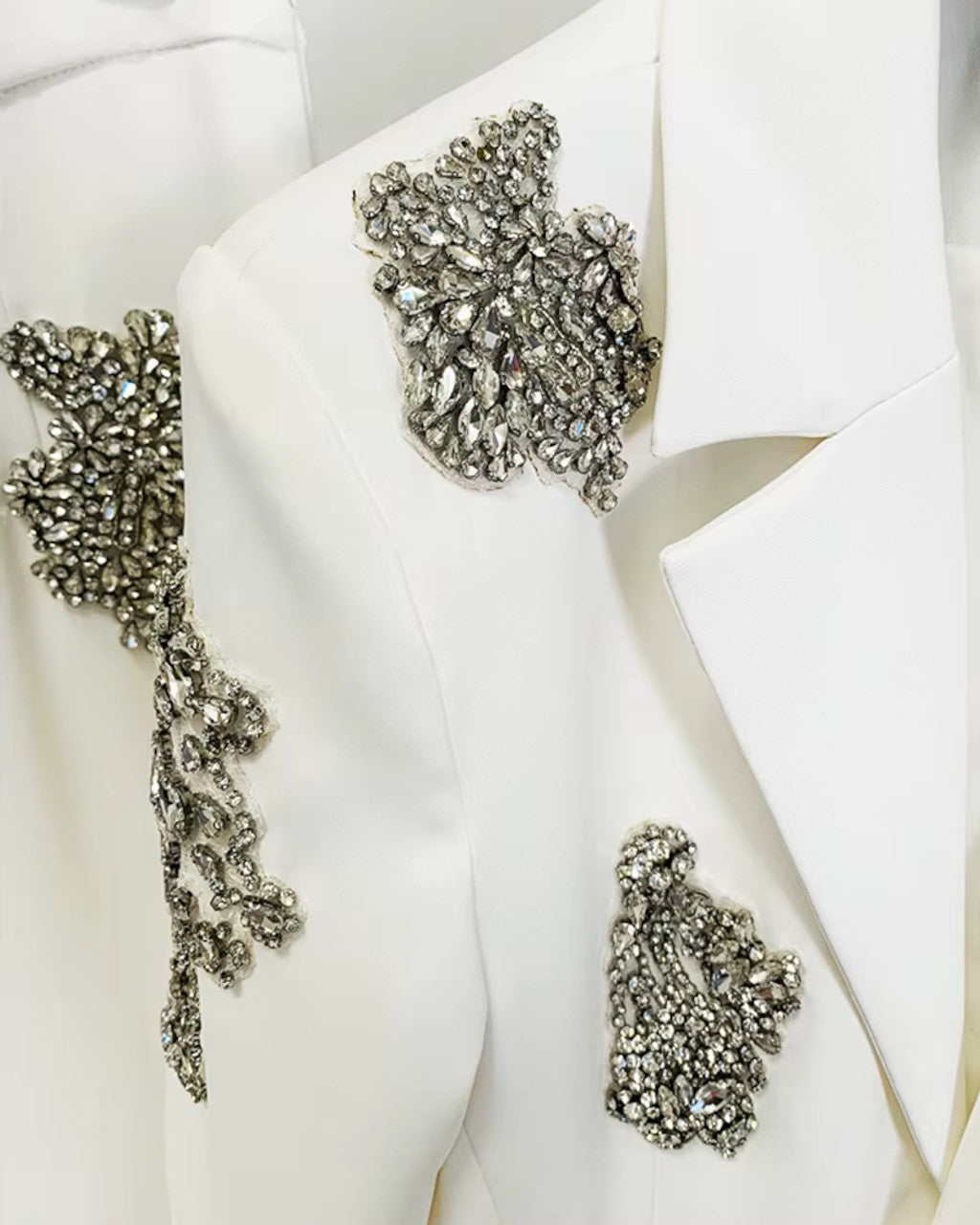 Long Sleeve Crystal Applique Suit White