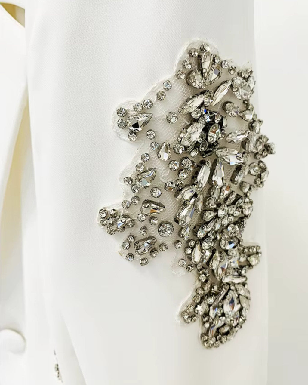 Long Sleeve Crystal Applique Suit White