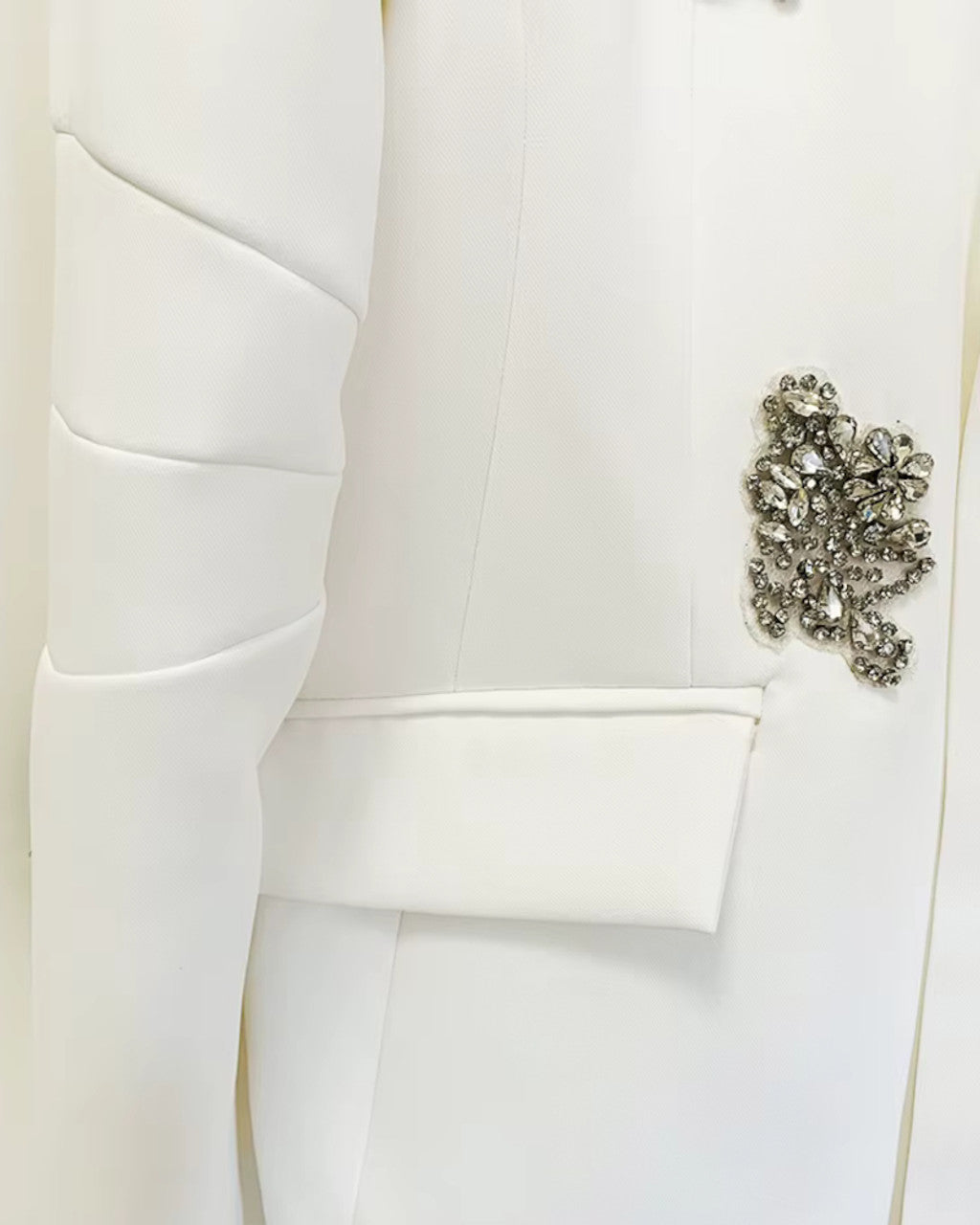 Long Sleeve Crystal Applique Suit White