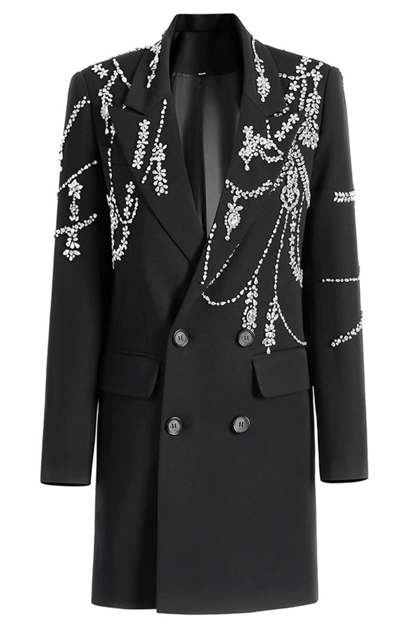 Long Sleeve Crystal Embellished Blazer