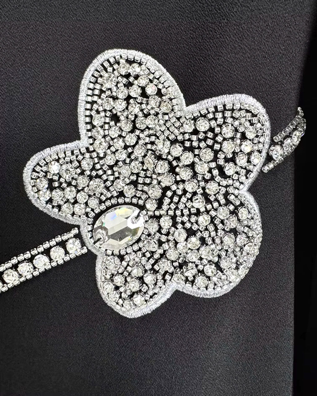 Long Sleeve Crystal Flower Maxi Dress Black