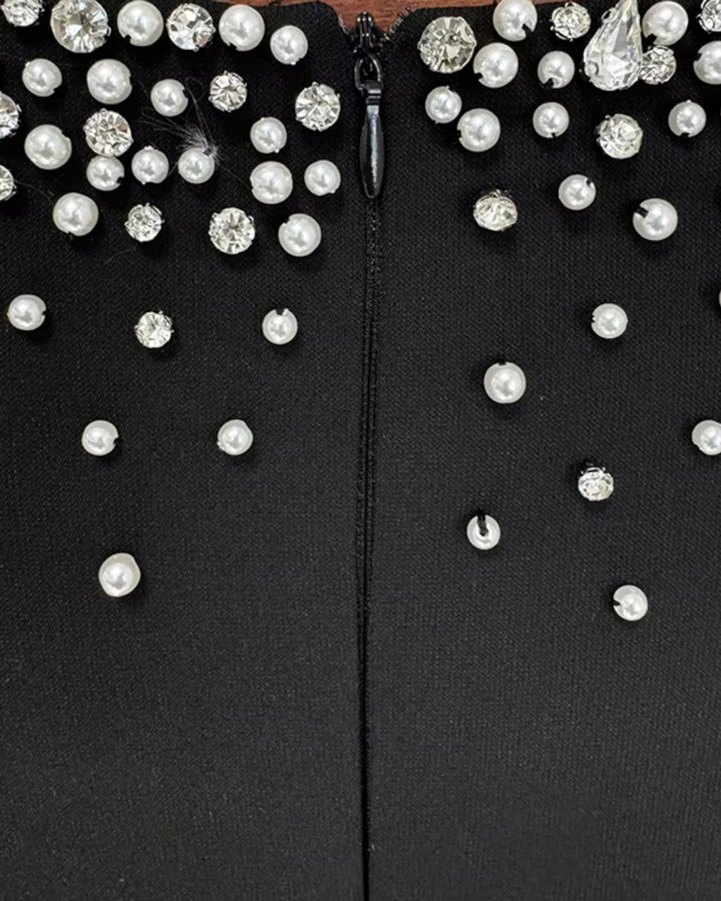 Cape Sleeve Crystal Pearl Maxi Dress Black