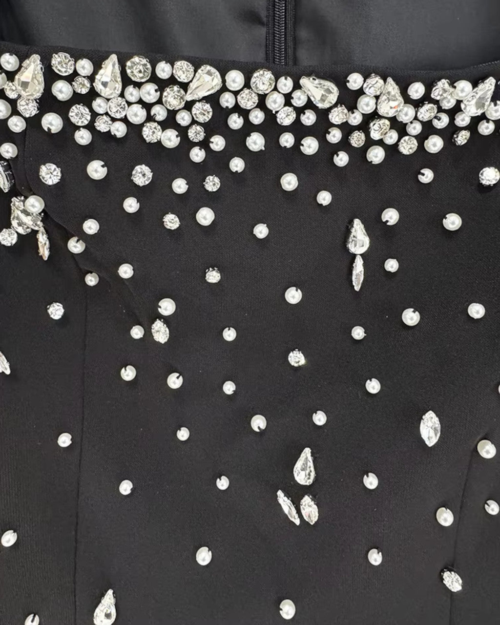 Cape Sleeve Crystal Pearl Maxi Dress Black