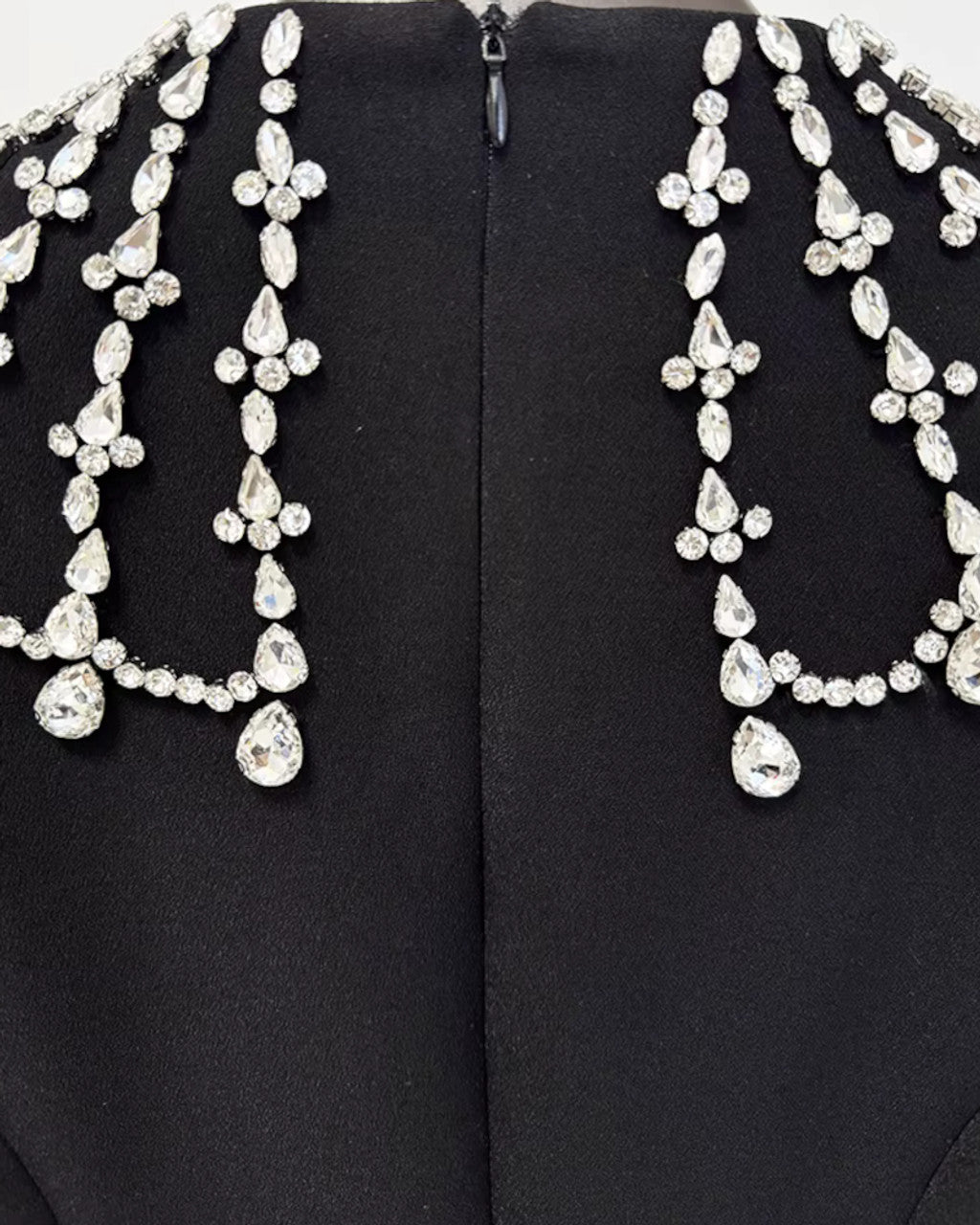 Long Sleeve Crystal Shoulder Maxi Dress Black