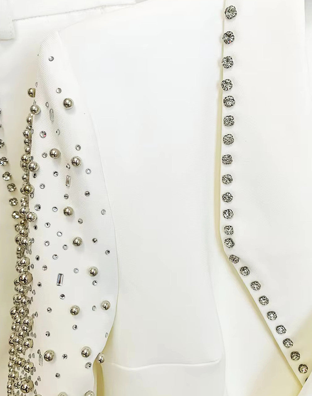 Long Sleeve Crystal Studded Suit White