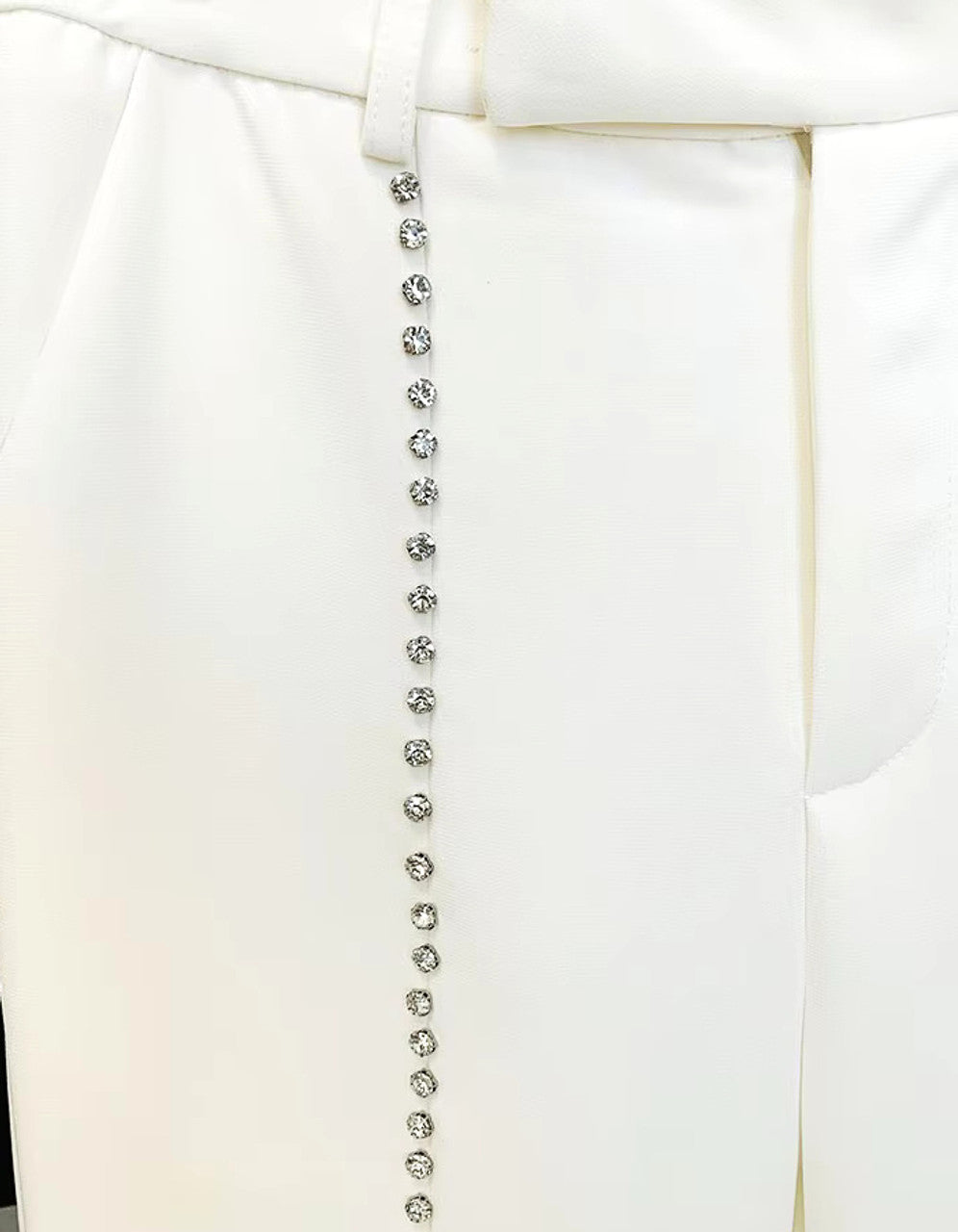 Long Sleeve Crystal Studded Suit White