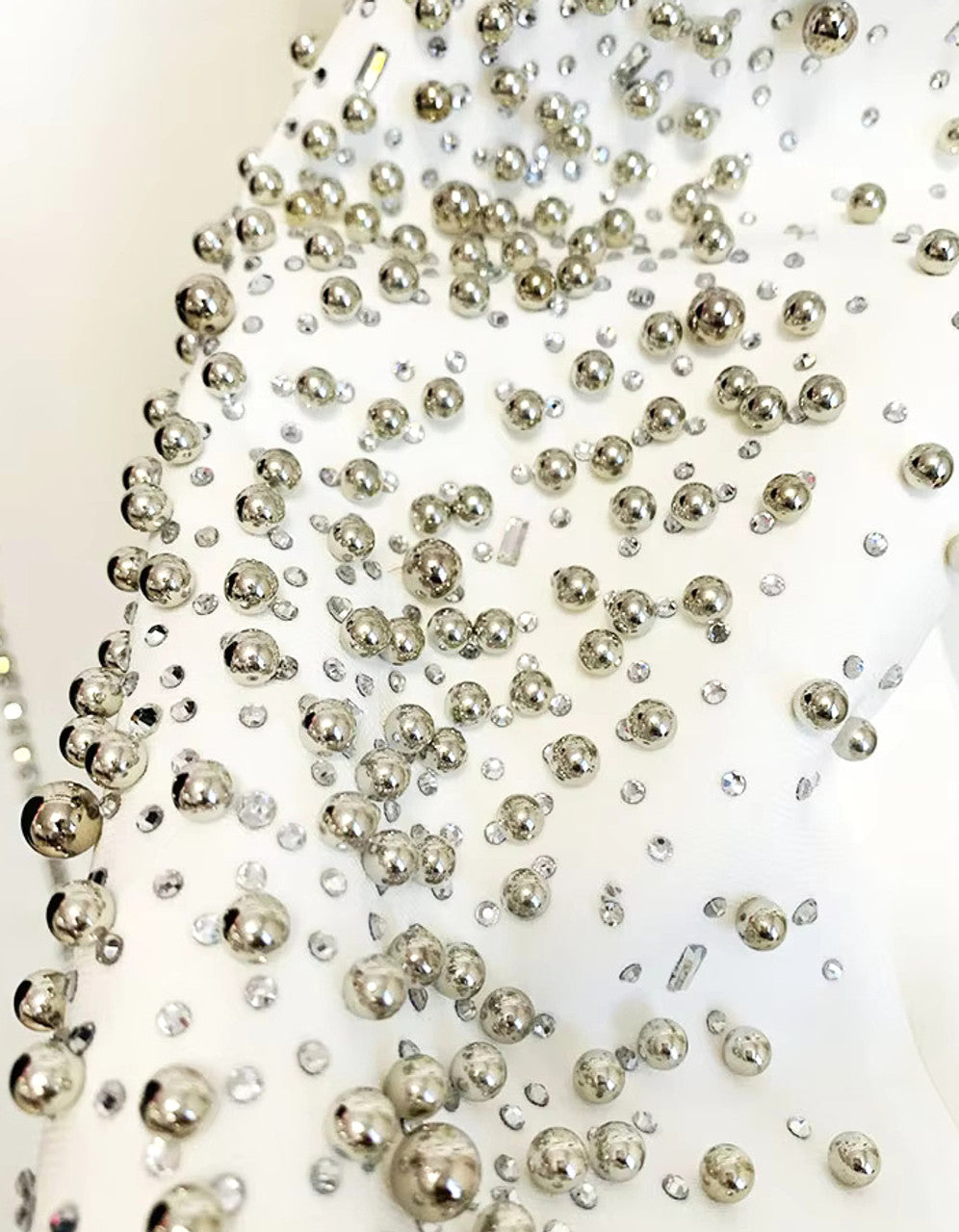 Long Sleeve Crystal Studded Suit White