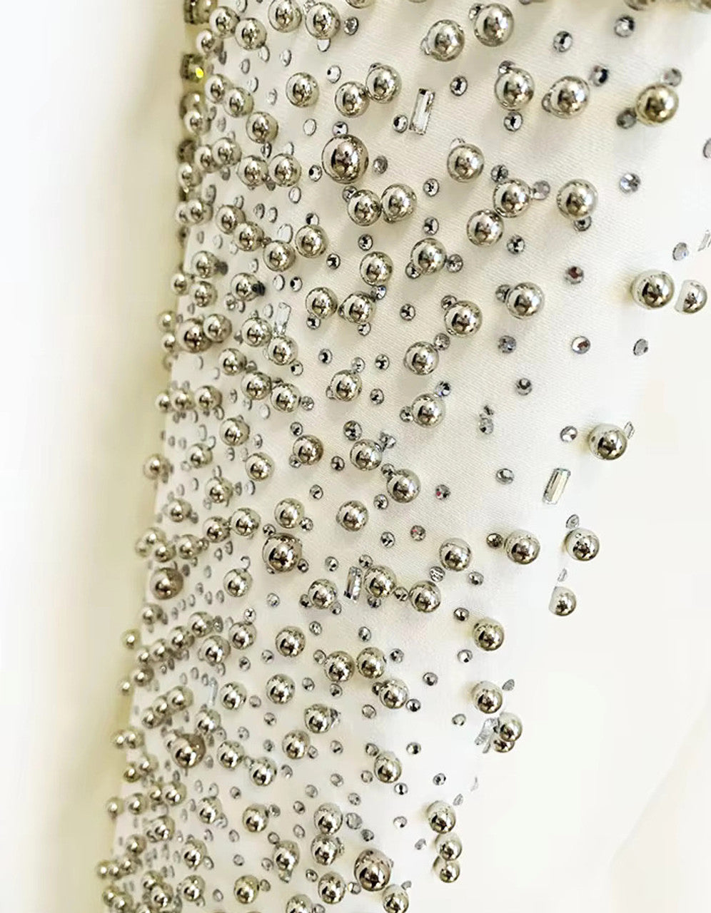 Long Sleeve Crystal Studded Suit White