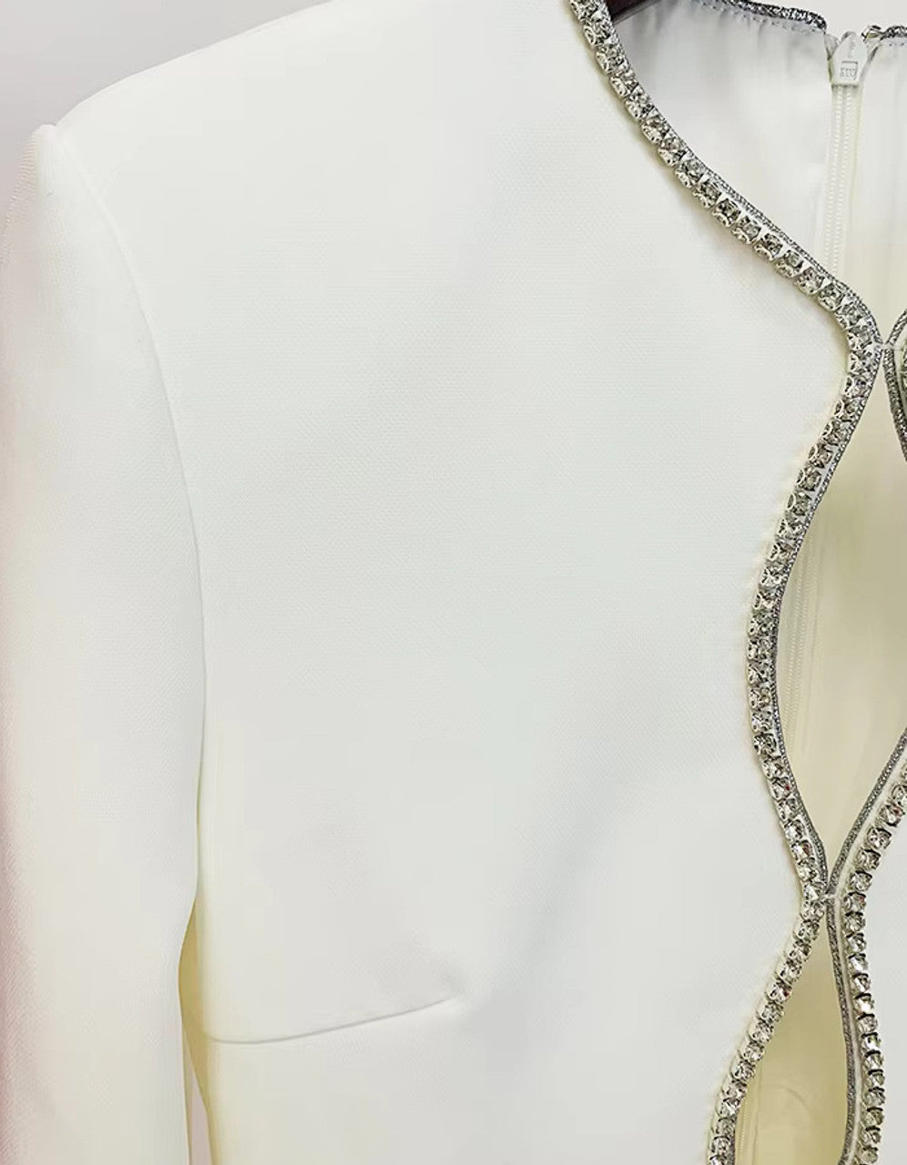Long Sleeve Crystal Trim Jumpsuit White