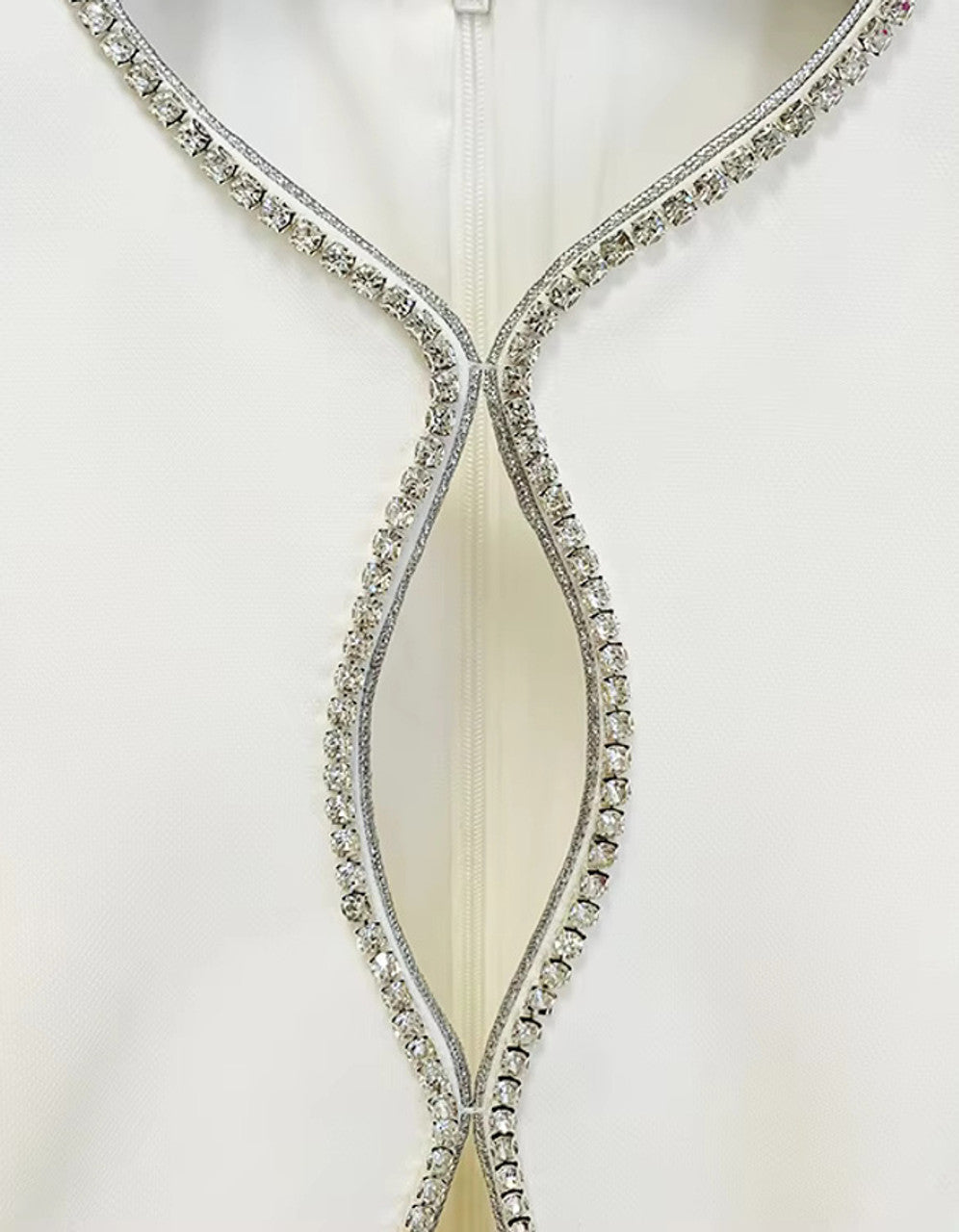 Long Sleeve Crystal Trim Jumpsuit White