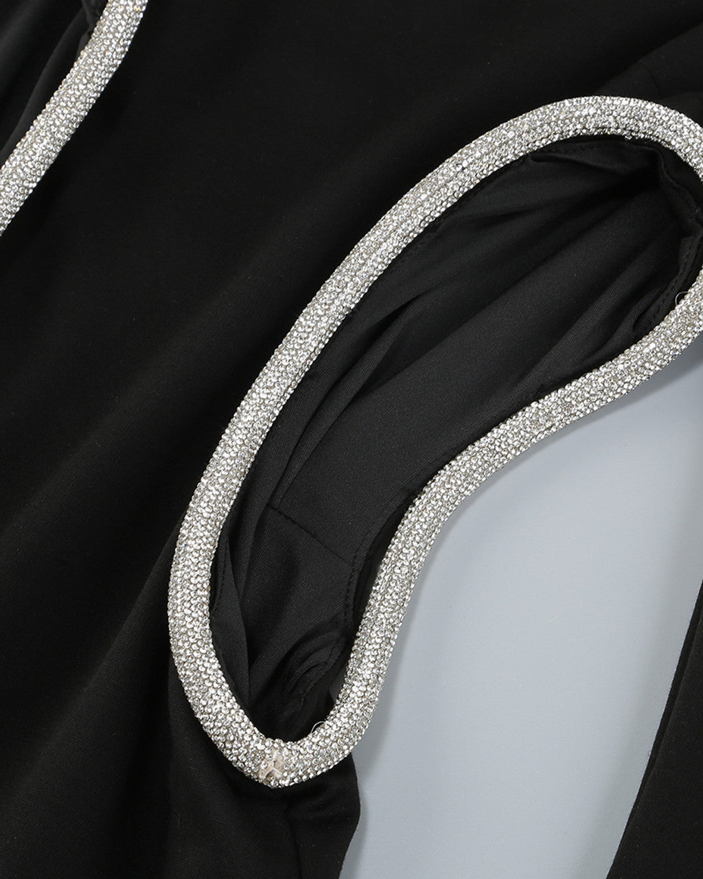 Long Sleeve Studded Crystal Trim Midi Dress Black HV1635