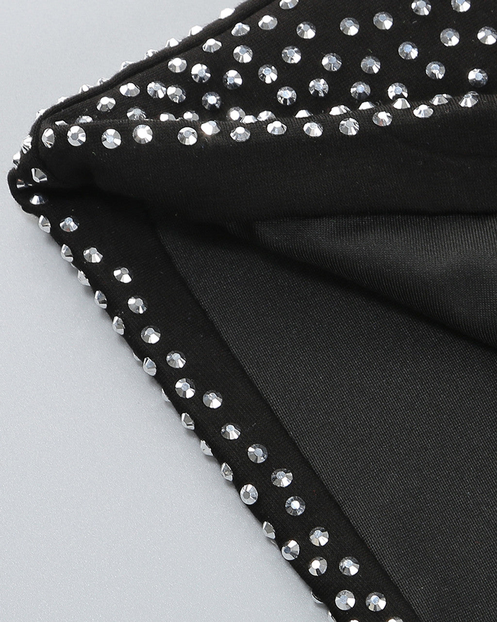 Long Sleeve Studded Crystal Trim Midi Dress Black HV1635