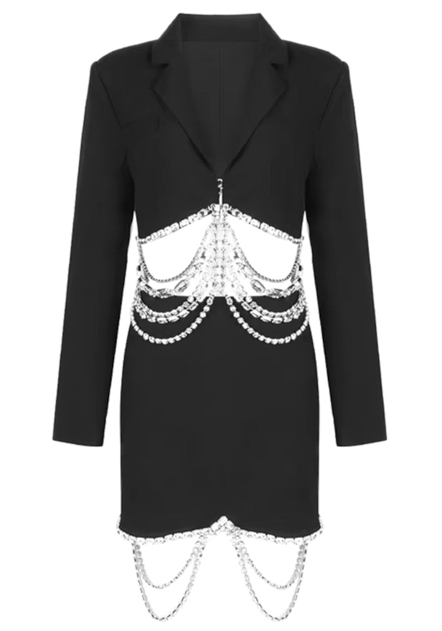 Long Sleeve Crystal Detail Two Piece Dress