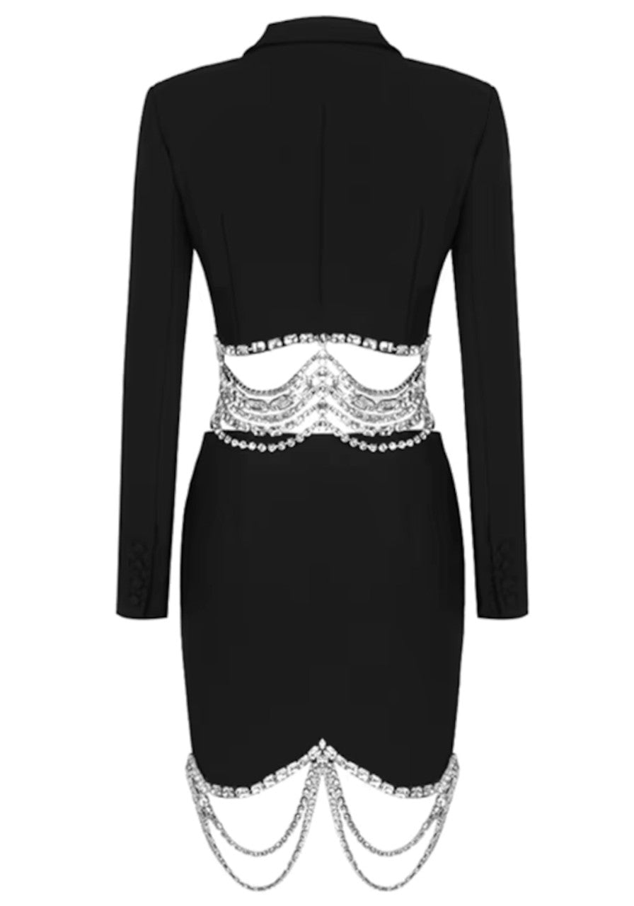 Long Sleeve Crystal Detail Two Piece Dress