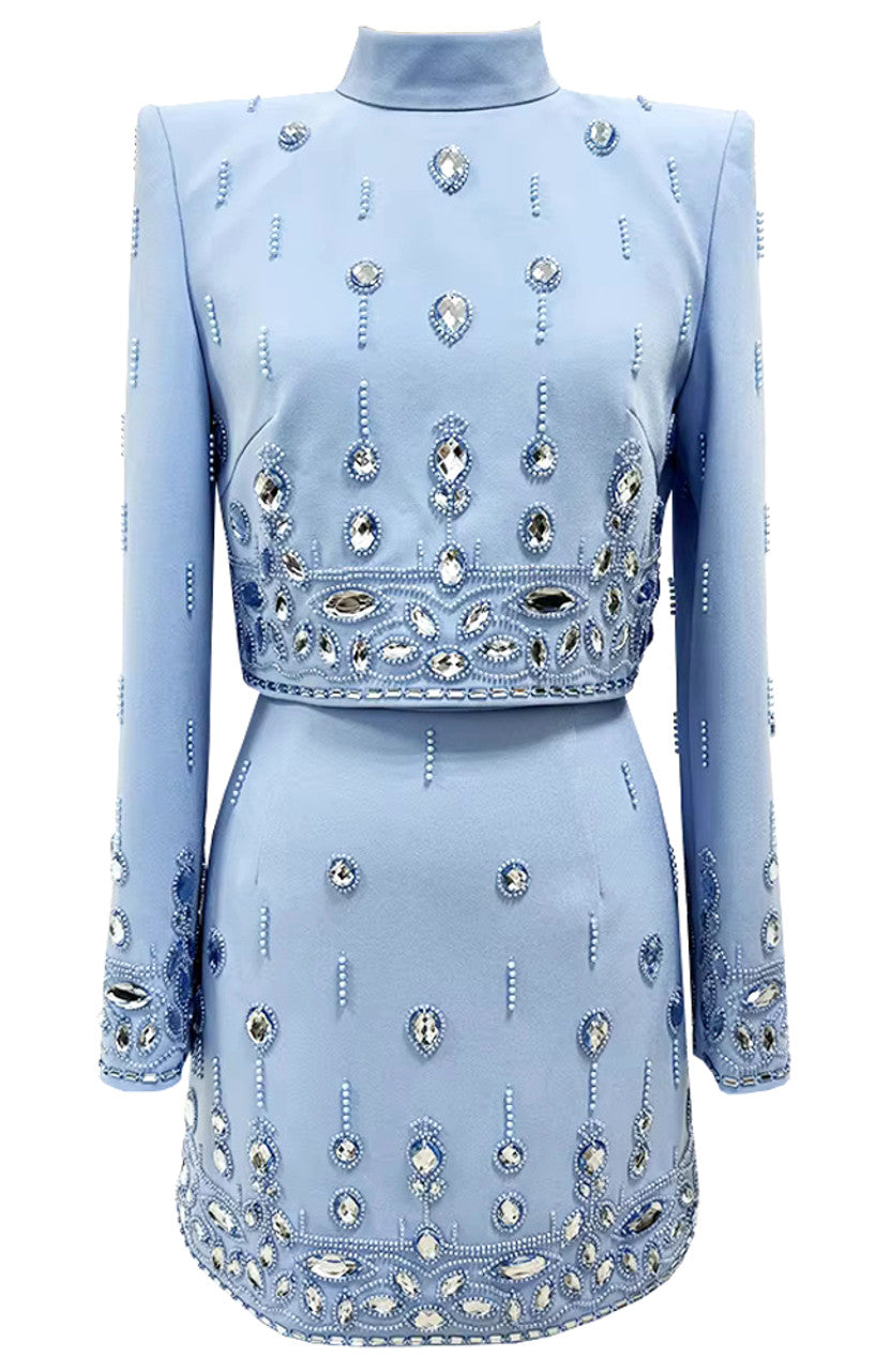 Long Sleeve Crystal Two Piece Dress