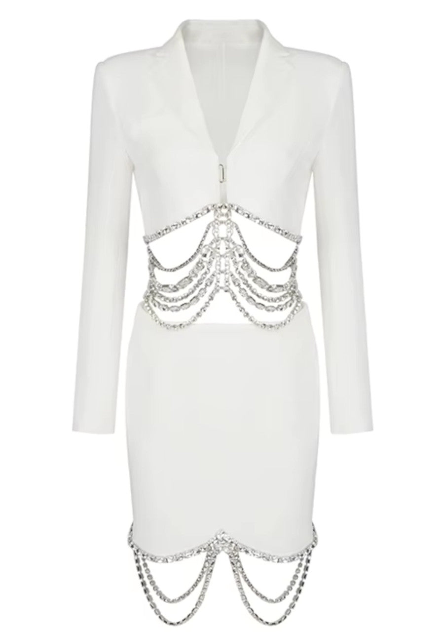 Long Sleeve Crystal Detail Two Piece Dress