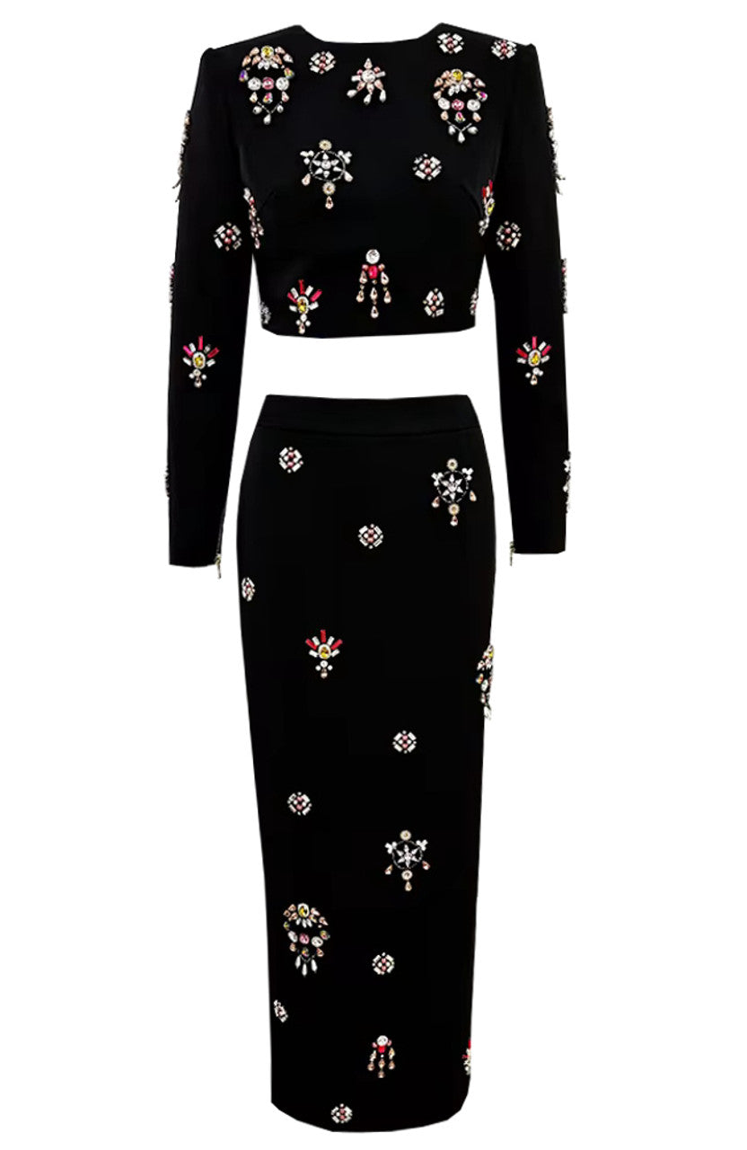 Long Sleeve Embellished Two Piece Midi Dress