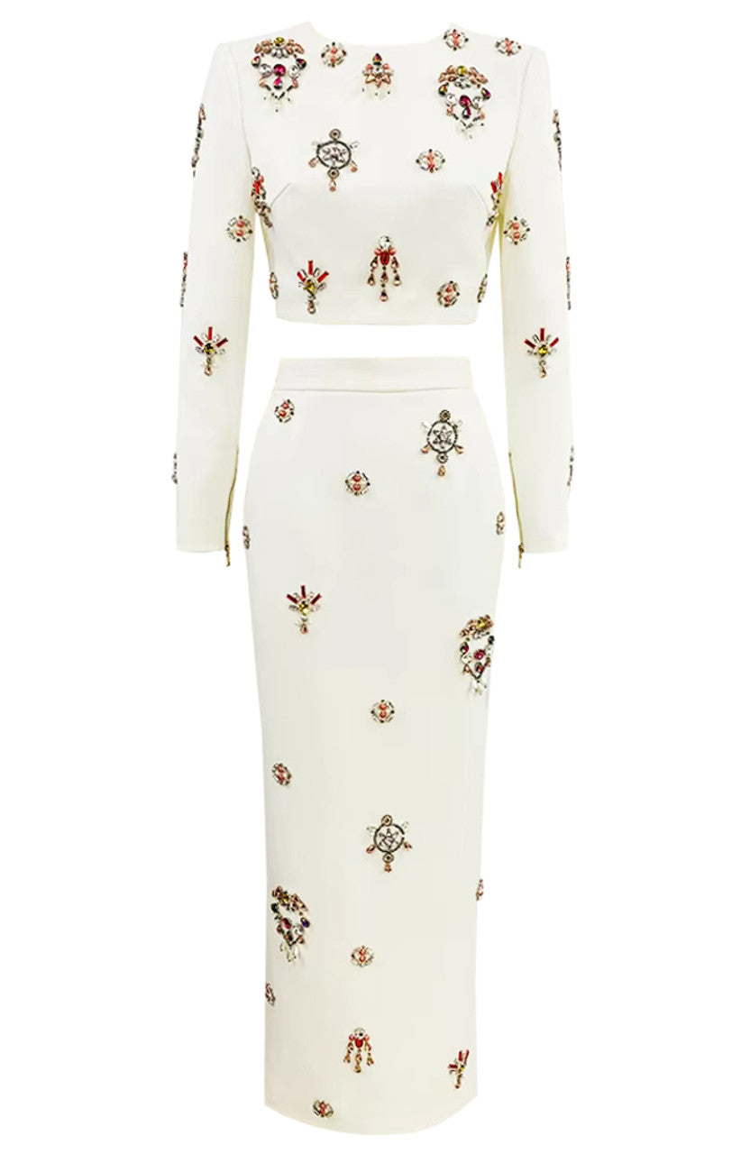 Long Sleeve Embellished Two Piece Midi Dress