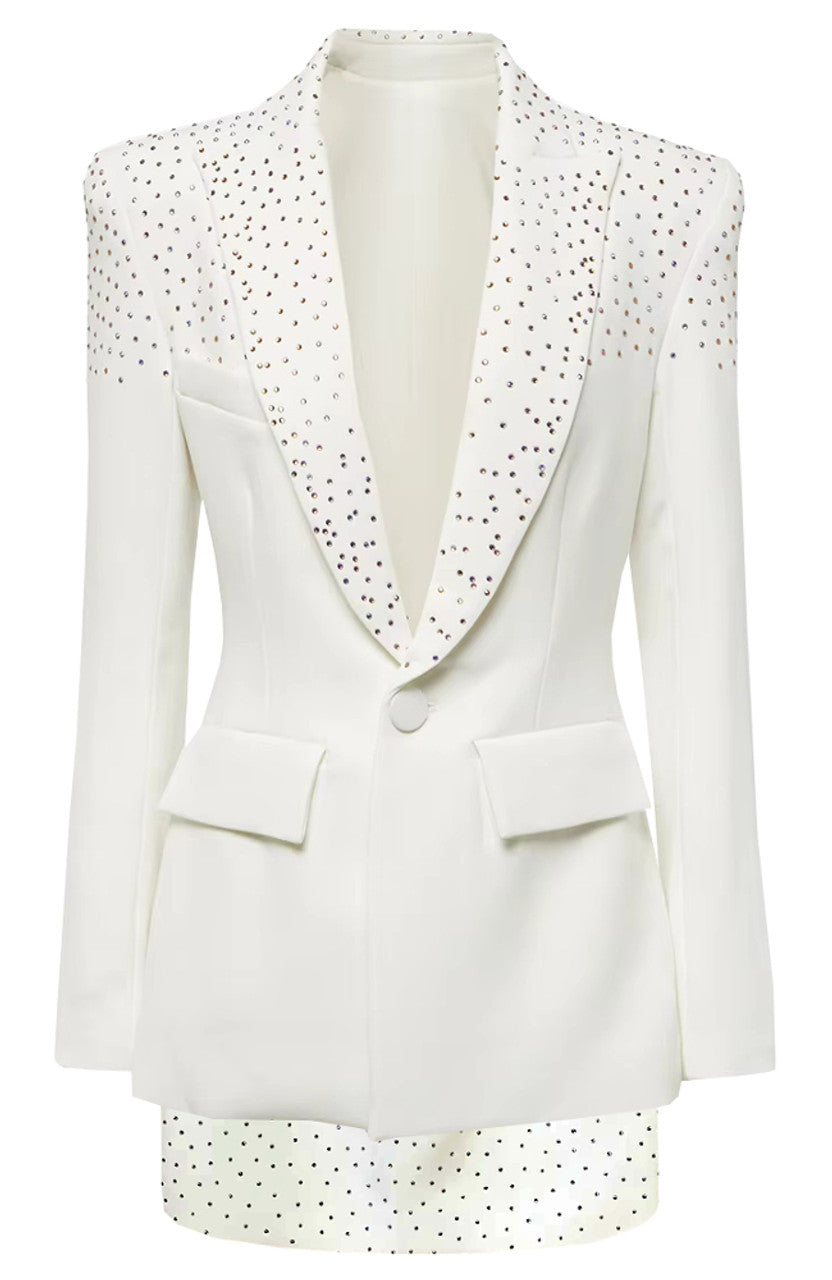 Long Sleeve Crystal Two Piece Set White