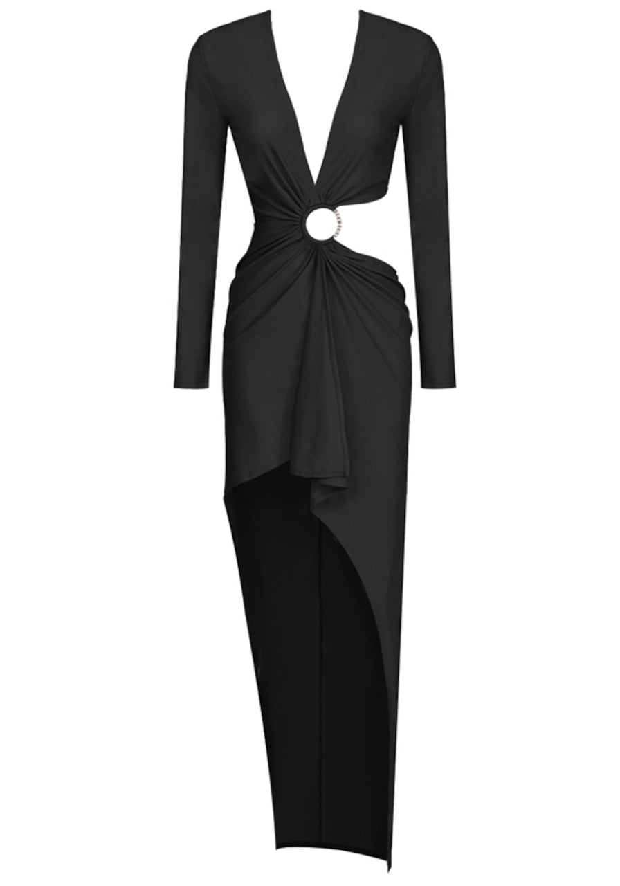 Long Sleeve Cut Out Draped Maxi Dress