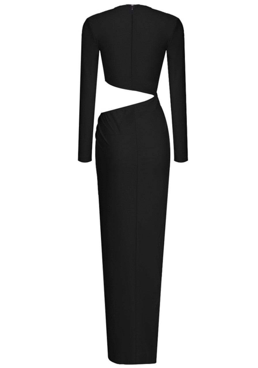 Long Sleeve Cut Out Draped Maxi Dress