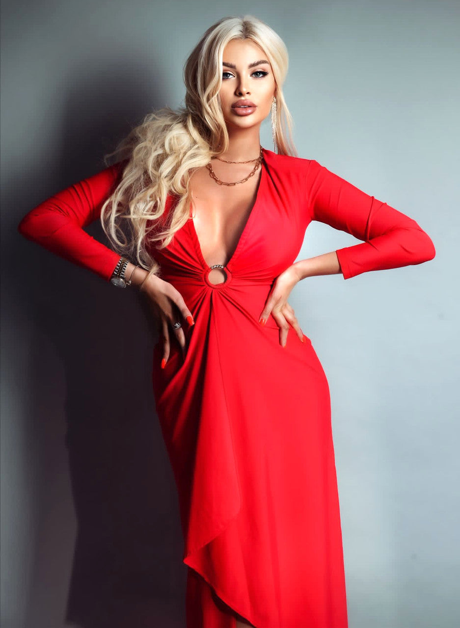 Long Sleeve Cut Out Draped Maxi Dress