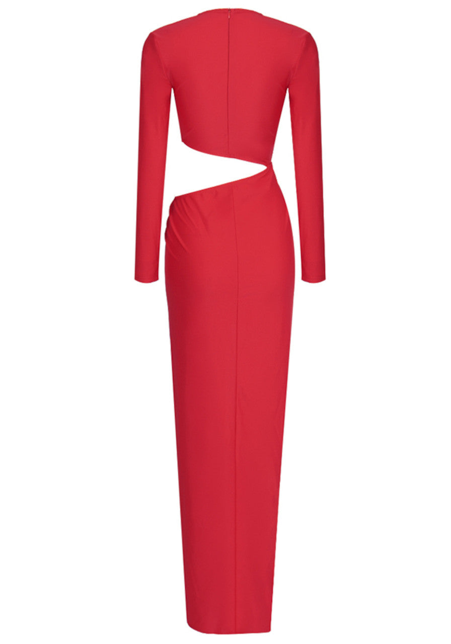 Long Sleeve Cut Out Draped Maxi Dress