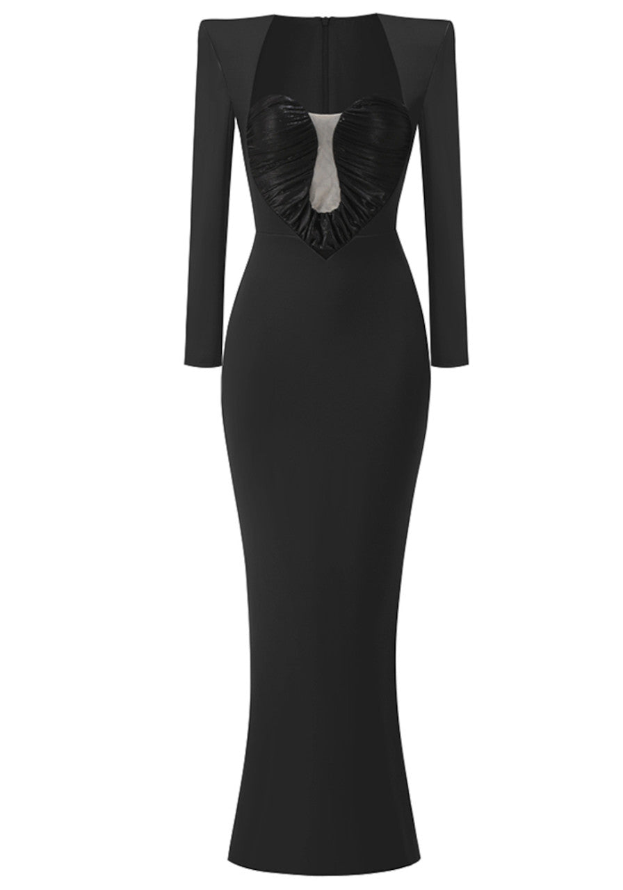 Long Sleeve Draped Bustier Maxi Dress HV1991