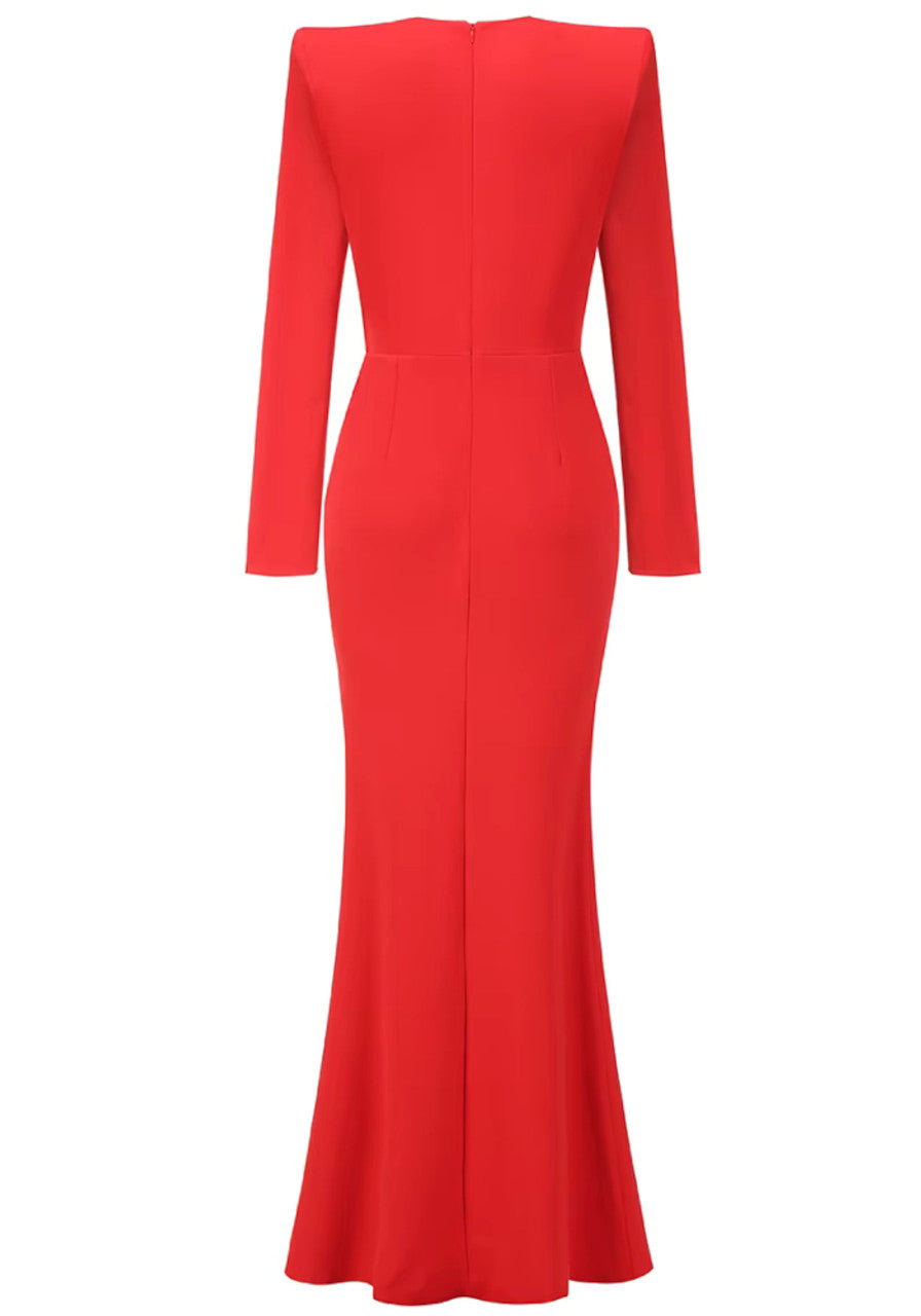 Long Sleeve Draped Embellished Maxi Dress