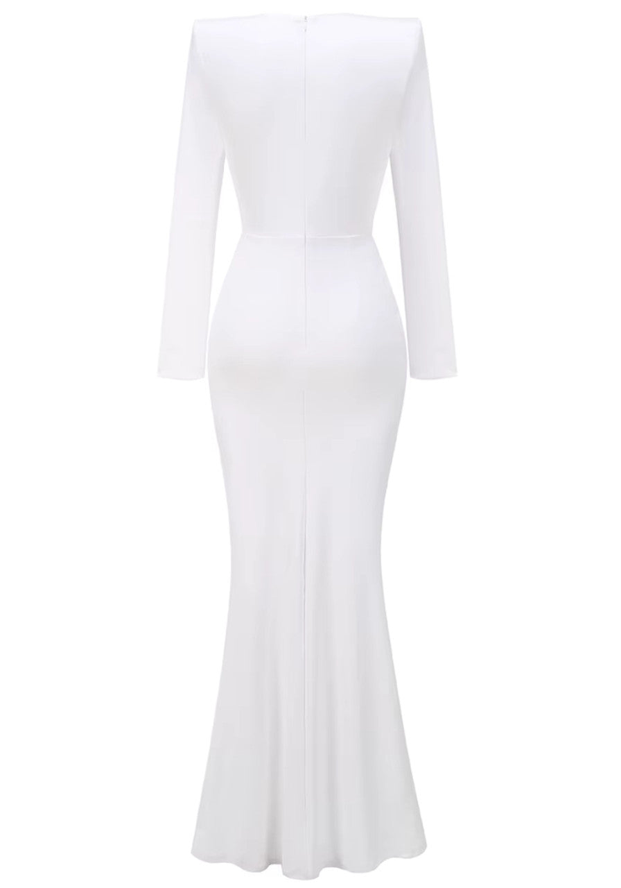 Long Sleeve Draped Embellished Maxi Dress