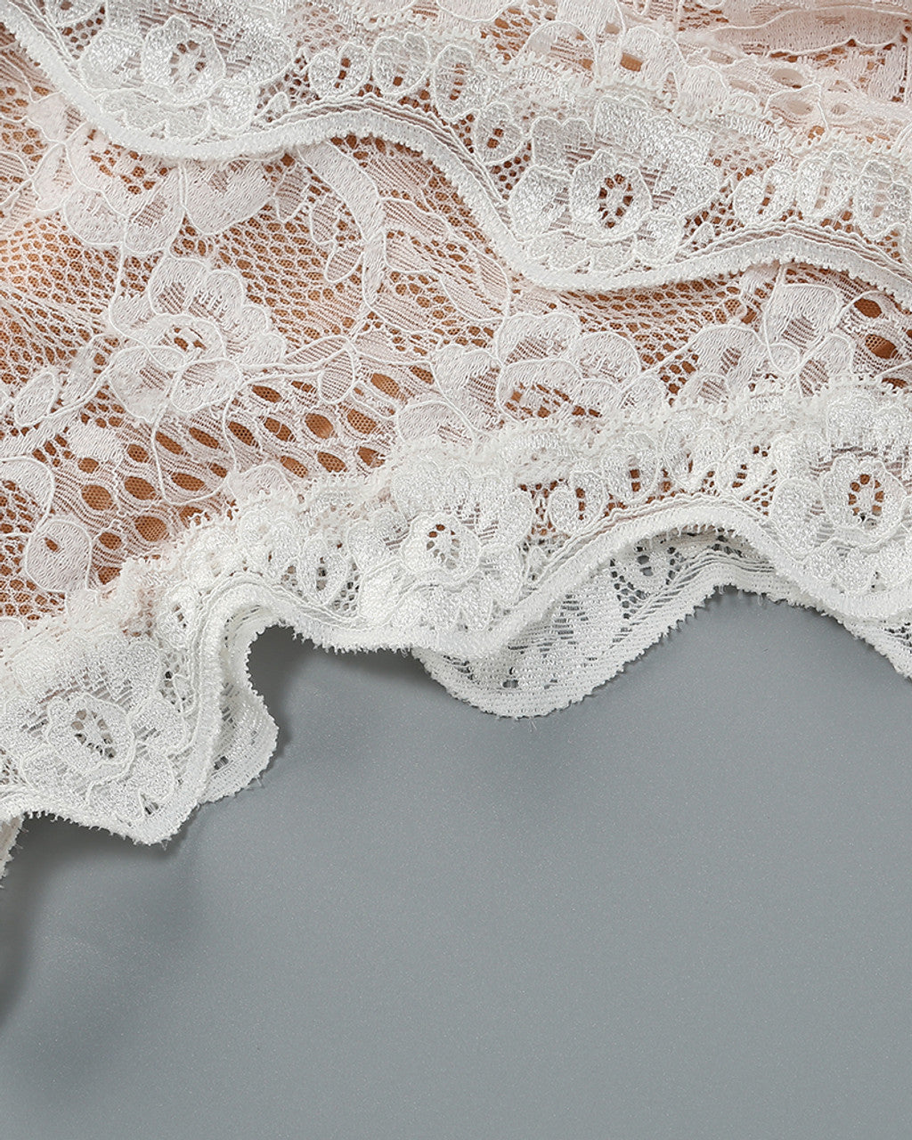 Long Sleeve Draped Lace Bodysuit White HV1546